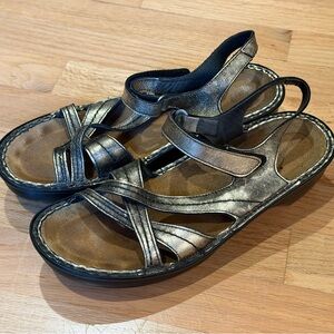 NAOT Greek Gold Strappy Platform Heel Sandals Shoes Women's Size 41